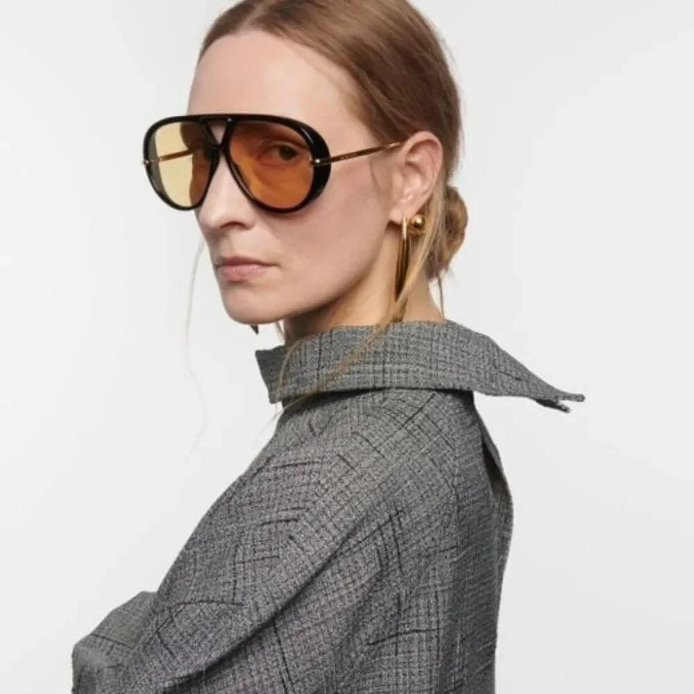 NEW Bottega Veneta BV1273S 003 Black Gold Yellow Pilot Unisex Sunglasses